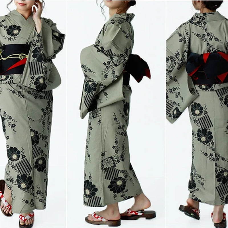 Yukata for Women Flower Khaki