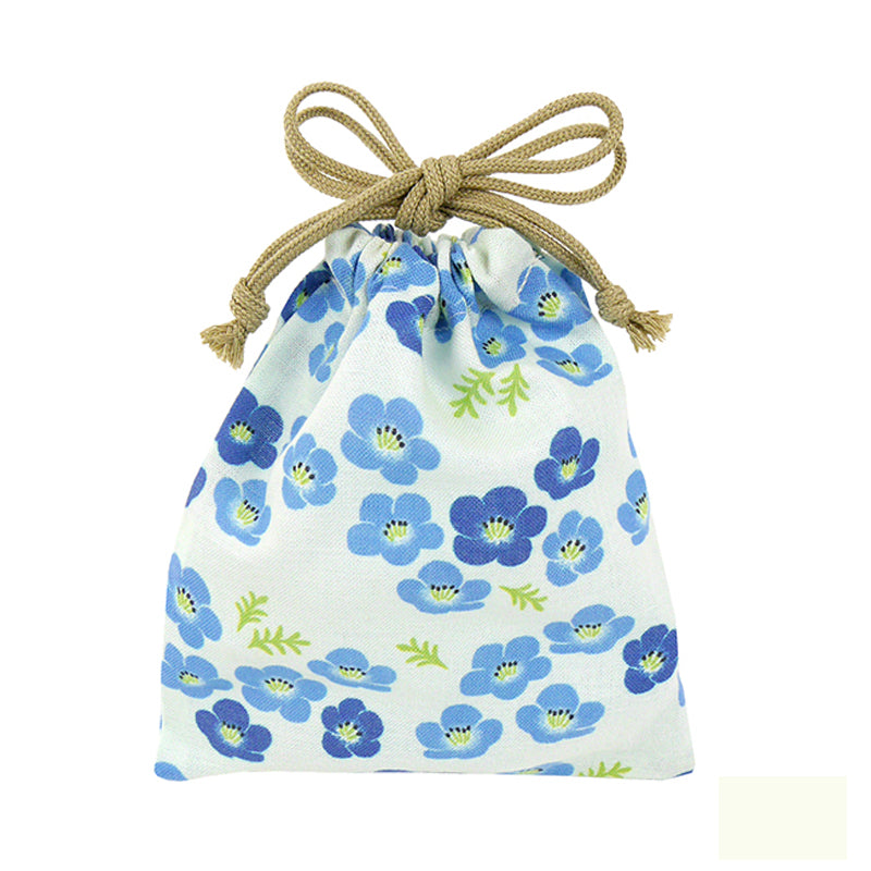 Drawstring Kinchaku Pouch Flower Blue