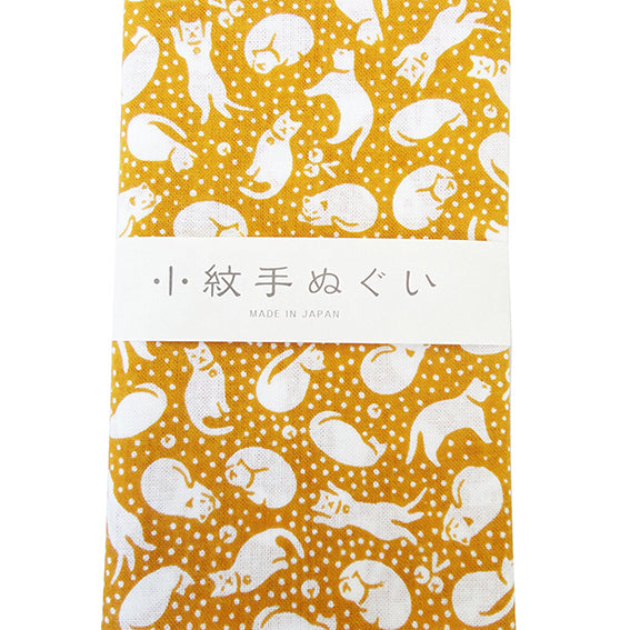 Tenugui Towel Komon Suzu Neko Cat Yellow