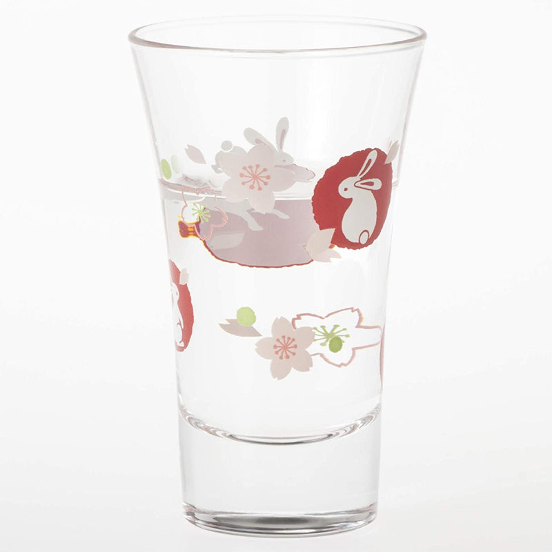 Glass Sake Cup Marumon Rabbit & Sakura