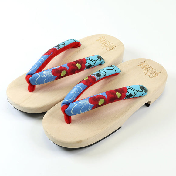 Geta Women Paulownia Blue & Red Flower 24cm