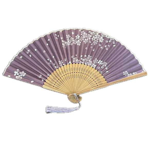 Silk Folding Fan Sakura Purple