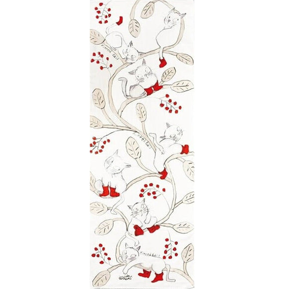 Tenugui Gauze Towel Fukuneko Red Socks Cats