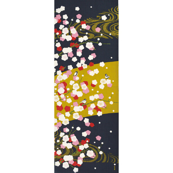 Tenugui Towel Hamamonyo Kohaku Plum & Sparrows