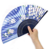 Silk Folding Fan Sakura Blue
