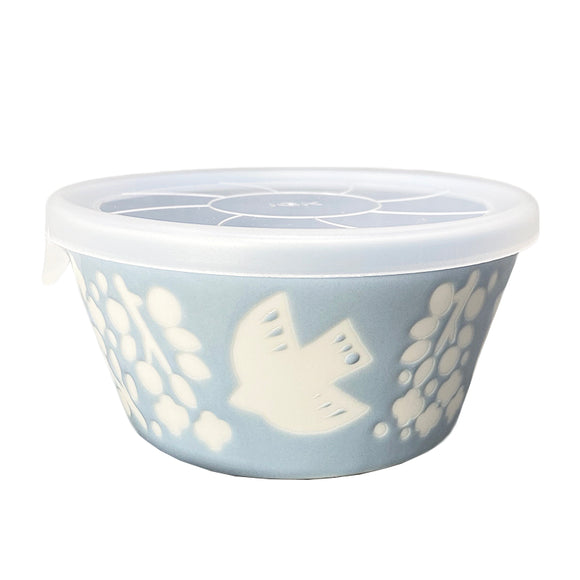 Bowl with Lid Bird Aqua Small