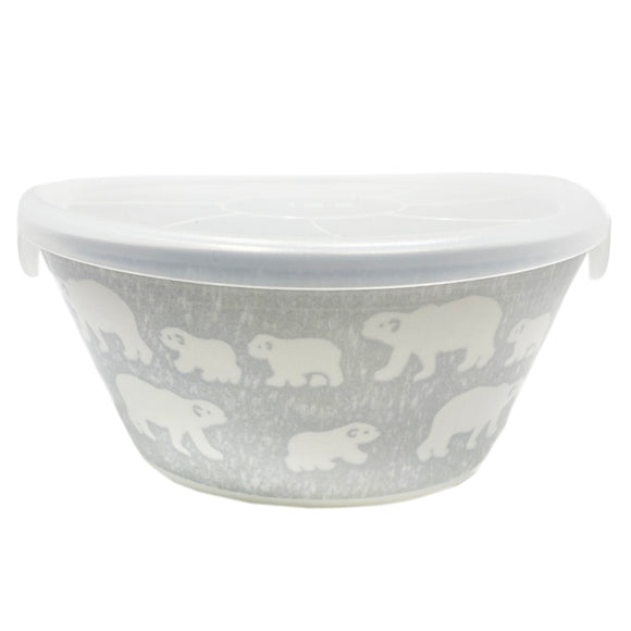 Bowl with Lid White Bear Grey Medium