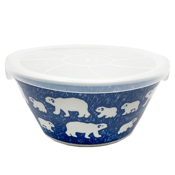 Bowl with Lid White Bear Navy Medium