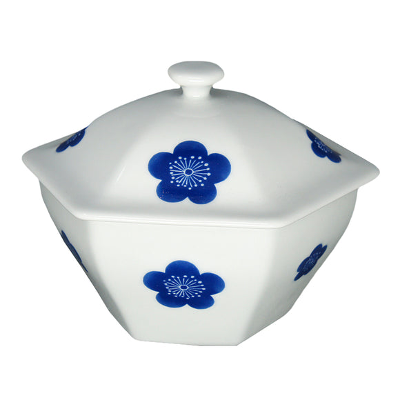 Bowl with Lid Rokkaku Plum Blue