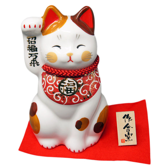 Cat Ornament Karakusa Maneki Neko Red L