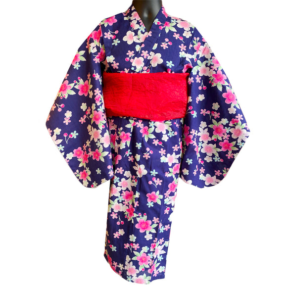 Yukata with Obi for Girls Sakura Navy 100cm