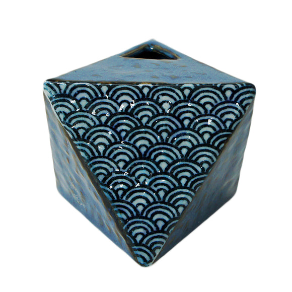 Mini Vase Octahedron Seigaiha Blue