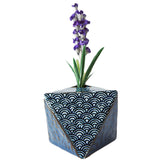 Mini Vase Octahedron Seigaiha Blue