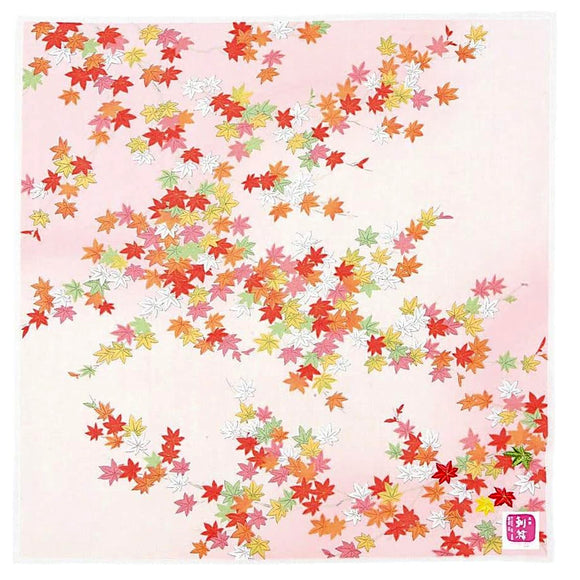 Handkerchief Yuzen Embroidered Autumn Leaves Pink