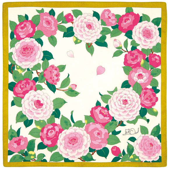 Handkerchief Embroidered Camellia Off-Wihte