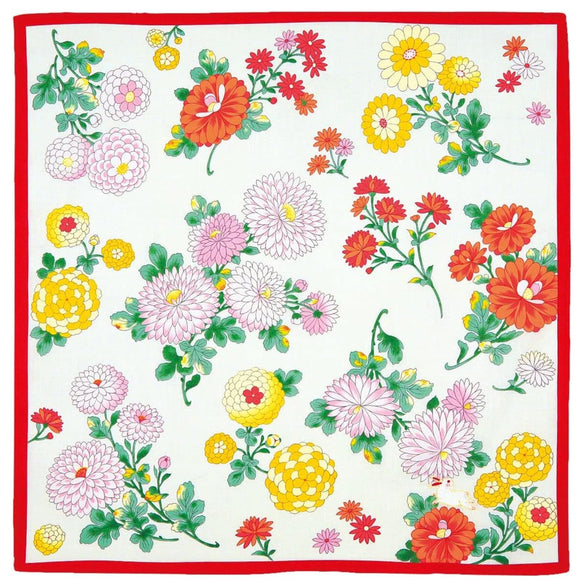 Handkerchief Embroidered Chrysanthemum Off-White
