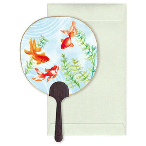 Greeting Card Uchiwa Fan Gold Fish