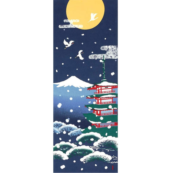 Tenugui Towel Hamamonyo Five-storied Pagoda in Snow with Fuji