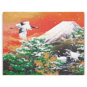 Greeting Card Japanese Picture Crane and Fuji