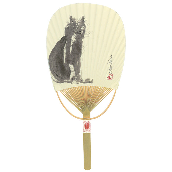 Bamboo Uchiwa Fan Fortune Cat