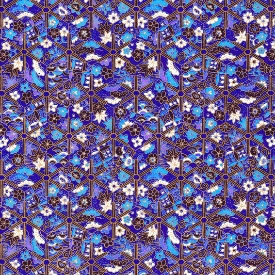 Yuzen Hexagon Momiji and Torch Blue Gold