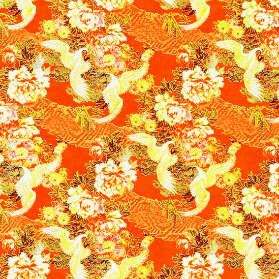 Yuzen Crane and Peony Orange