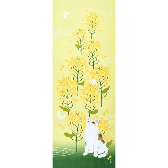 Tenugui Towel Hamamonyo Cat & Rape Blossoms