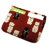 Coin and Card Purse Lucky Cat Red