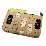 Coin and Card Purse Lucky Cat Beige