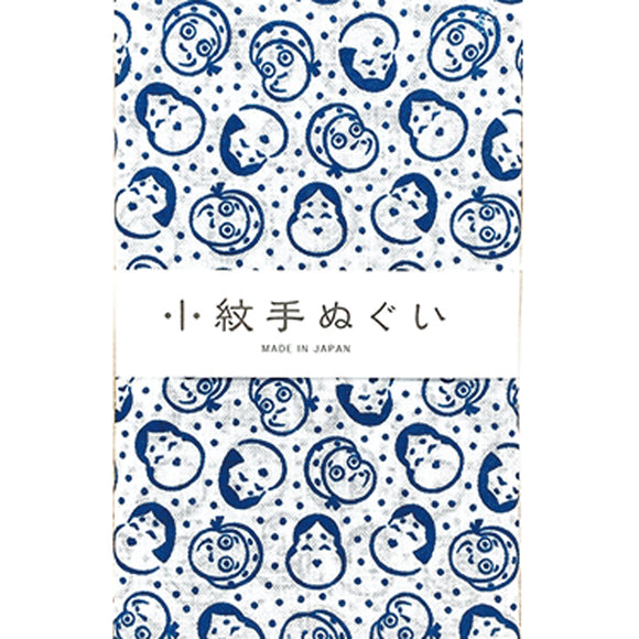Tenugui Towel Okame and Hyottoko White and Blue