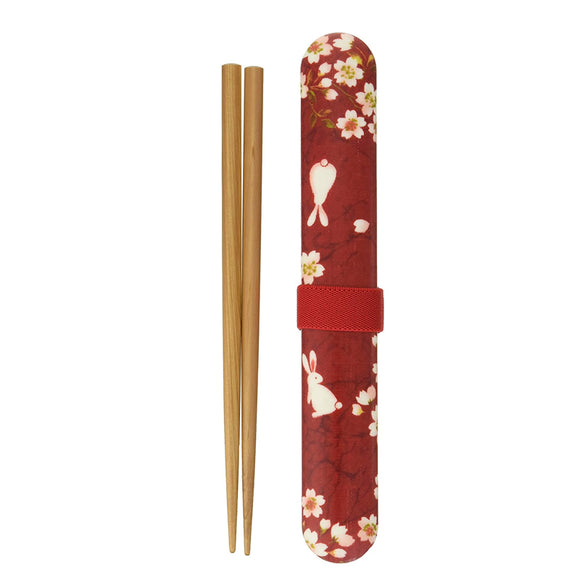 Chopsticks and Case Sakura & Rabbit Red