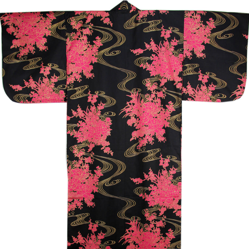 Yukata Robe for Women Flowing Peony Black – Murata