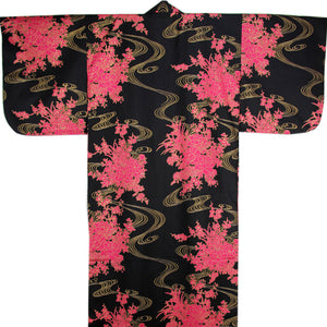 Yukata Robe for Women Flowing Peony Black